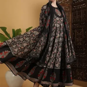 KIMAYRA Floral Printed Anarkali Pure Cotton Kurta With Palazzos And Dupatta
